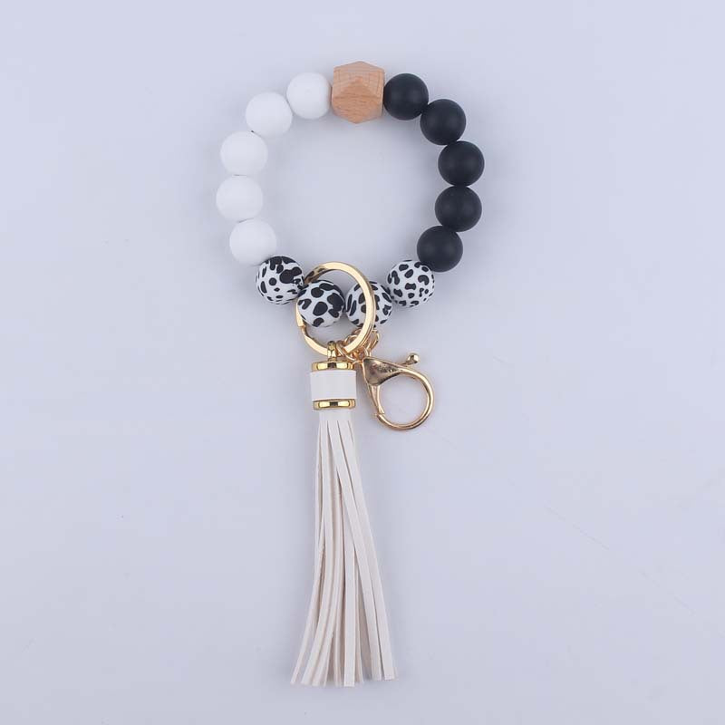 Wholesale Silicone Leopard Bead Wrist Leather Keychain DIY